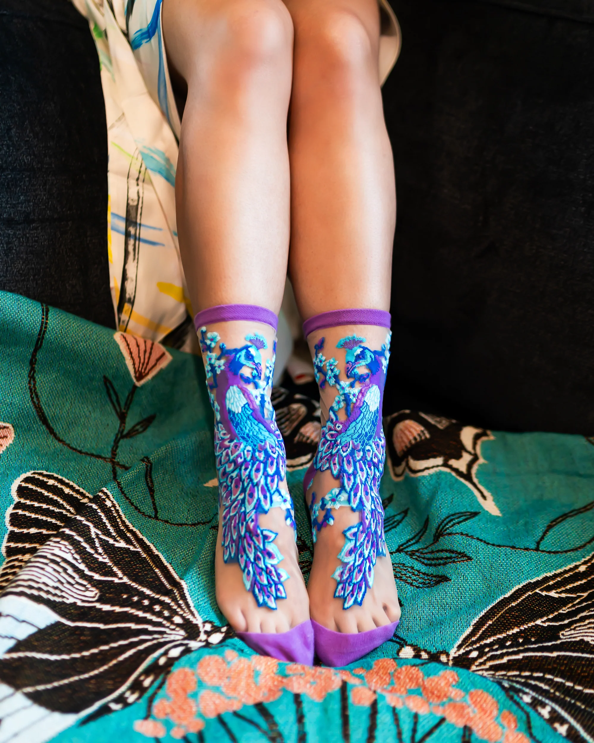 Aquamarine Peacock Sheer Crew Sock - Image 3