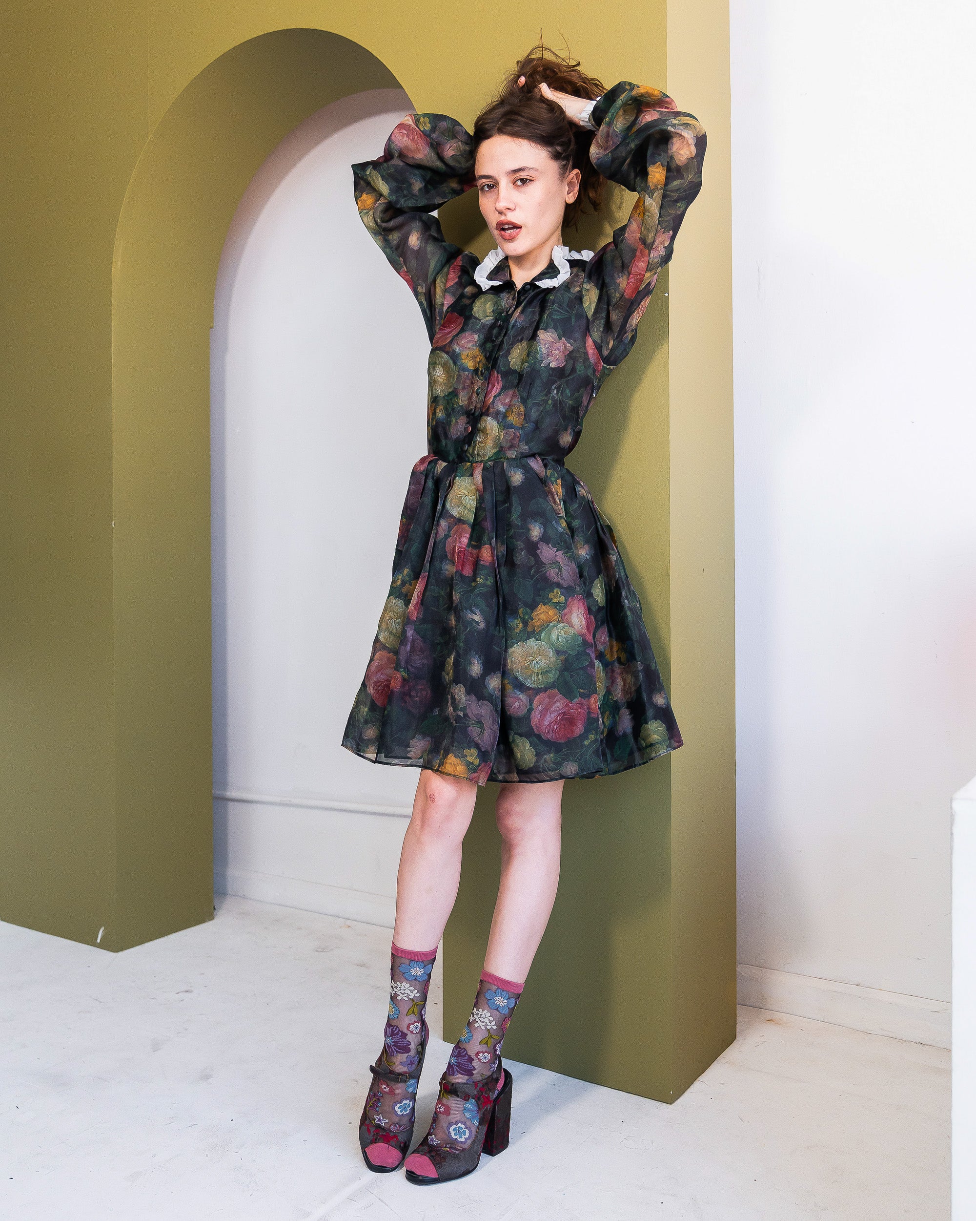 Dark Florals Black Sheer Crew Sock - Image 4