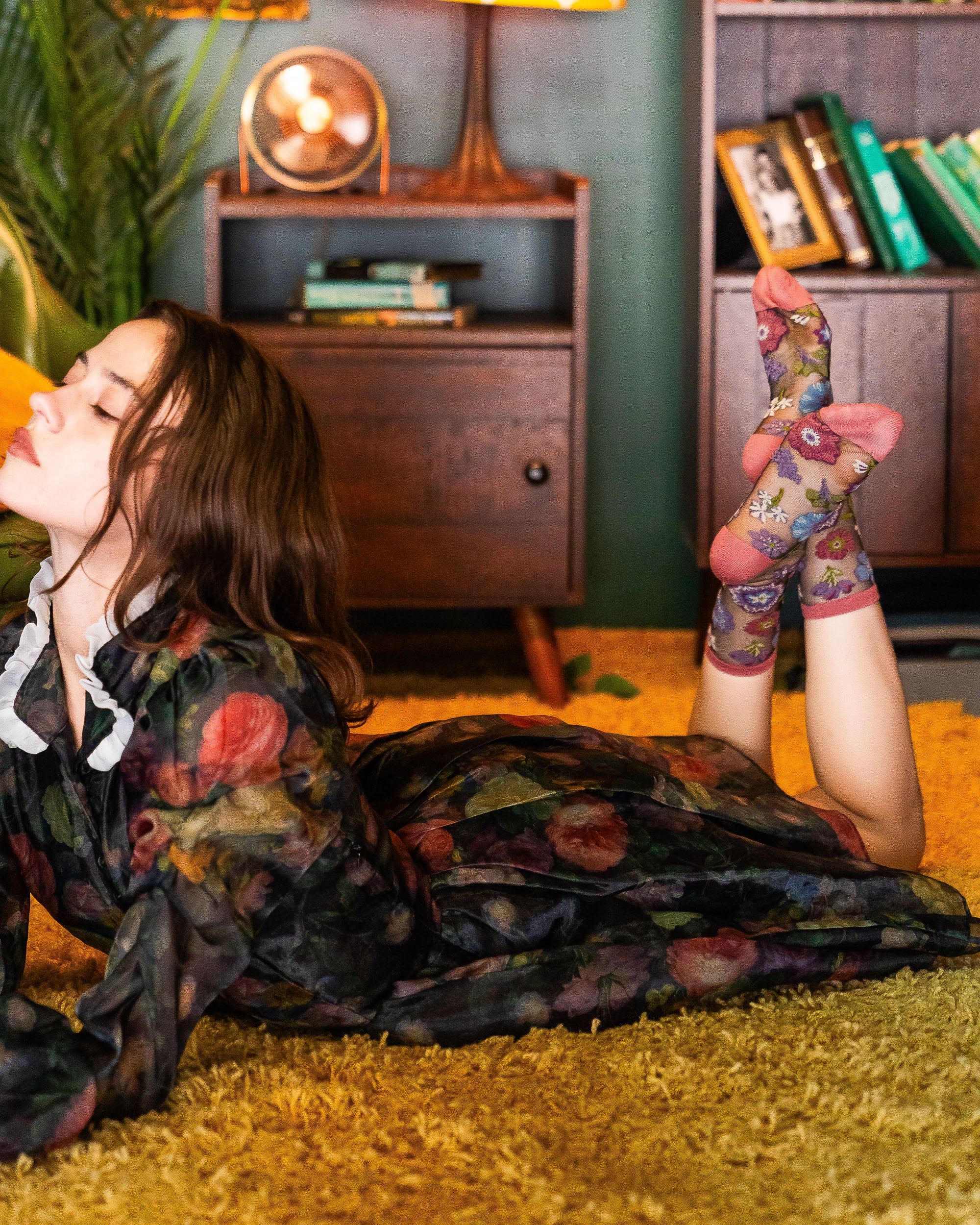 Dark Florals Black Sheer Crew Sock - Image 6