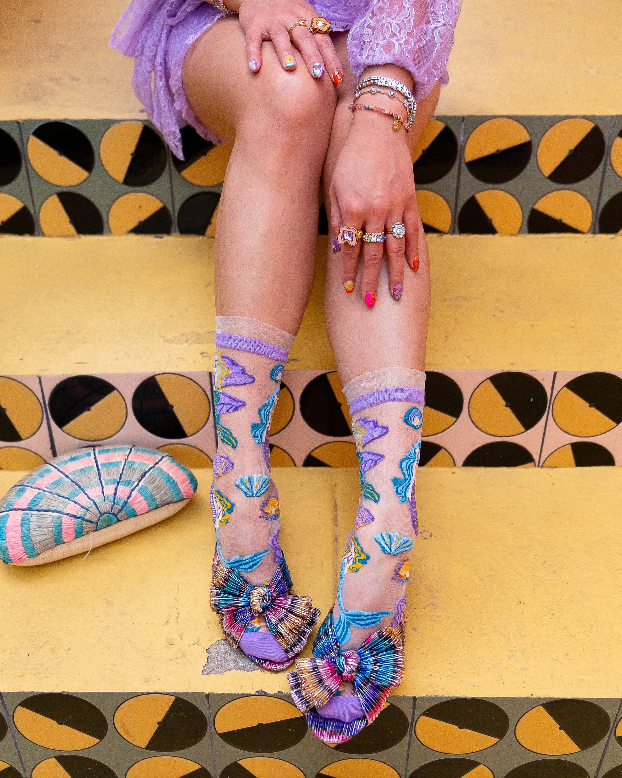 Whimsical Mermaid Ruffle Sheer Crew Sock - Image 4
