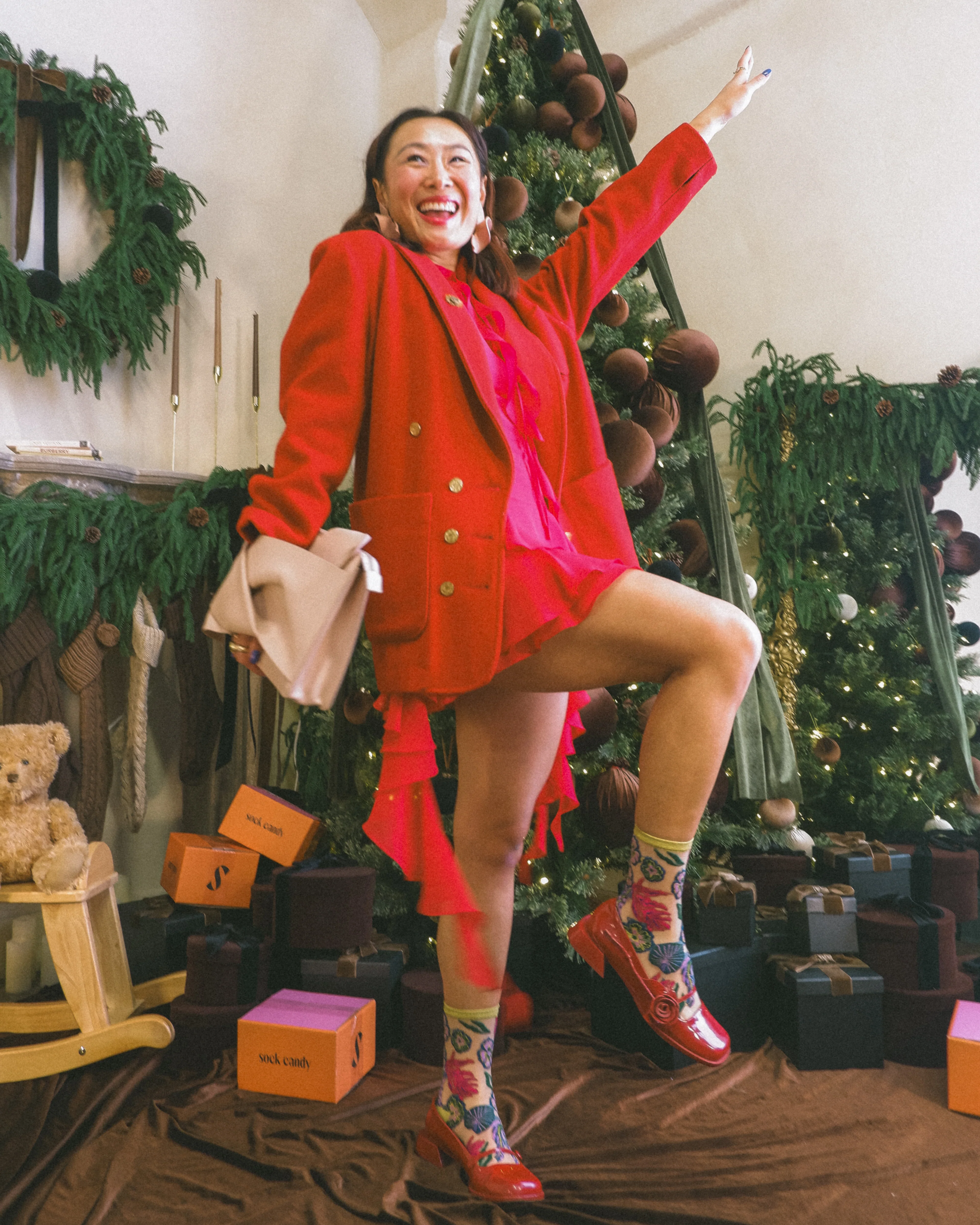 Festive Floral Sheer Crew Sock - Image 7