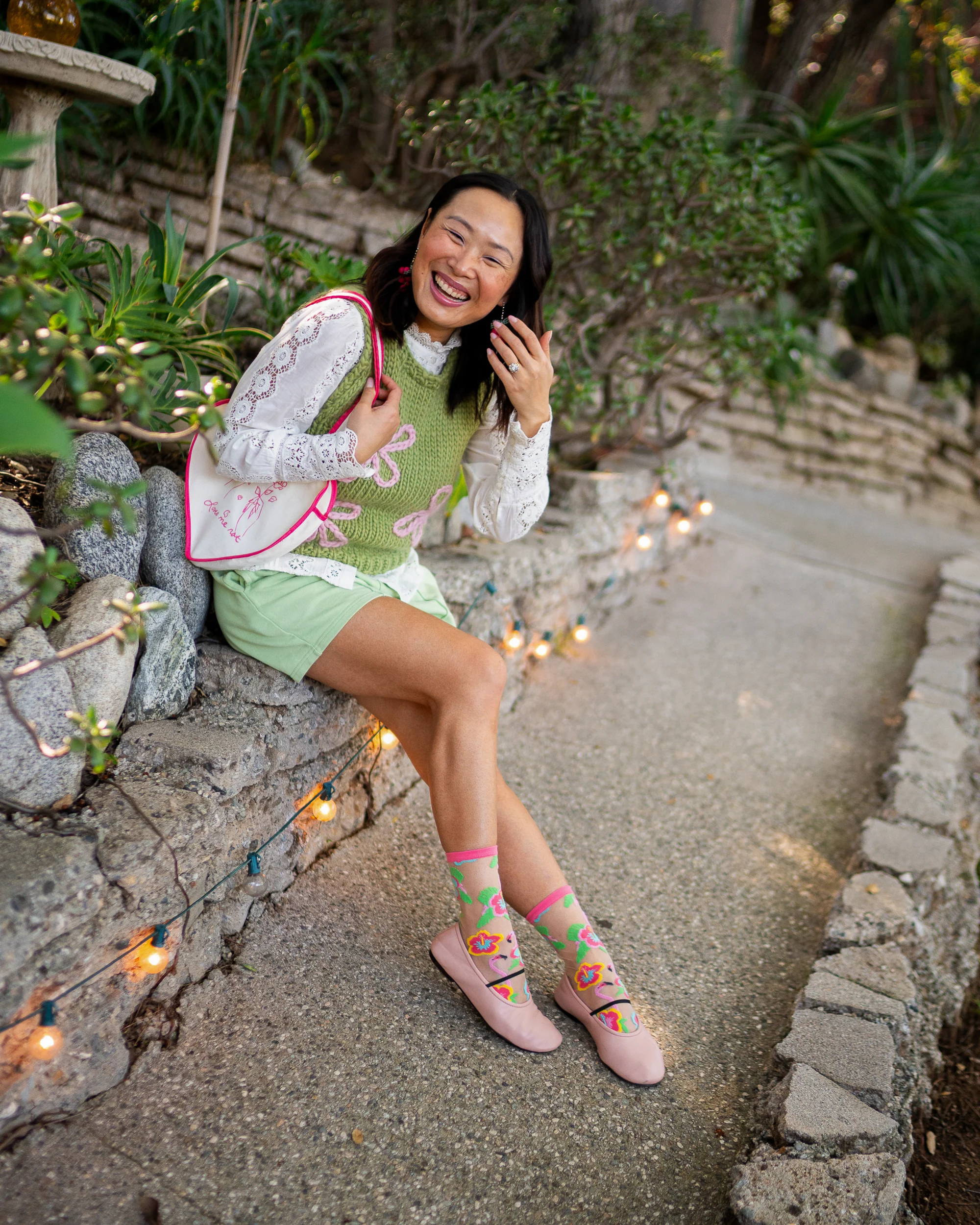 Flamingo Floral Sheer Crew Sock - Image 11