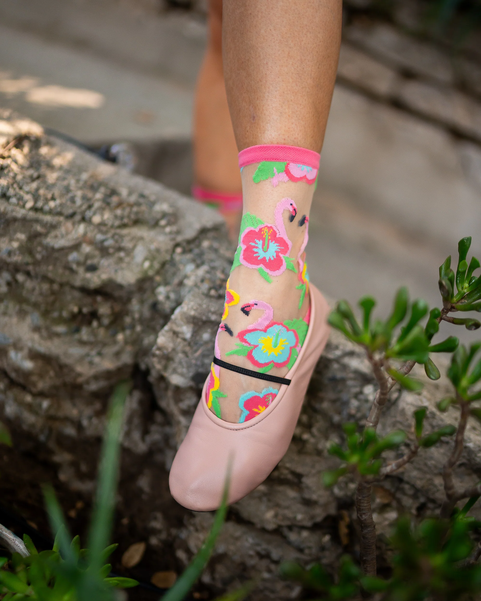 Flamingo Floral Sheer Crew Sock - Image 3