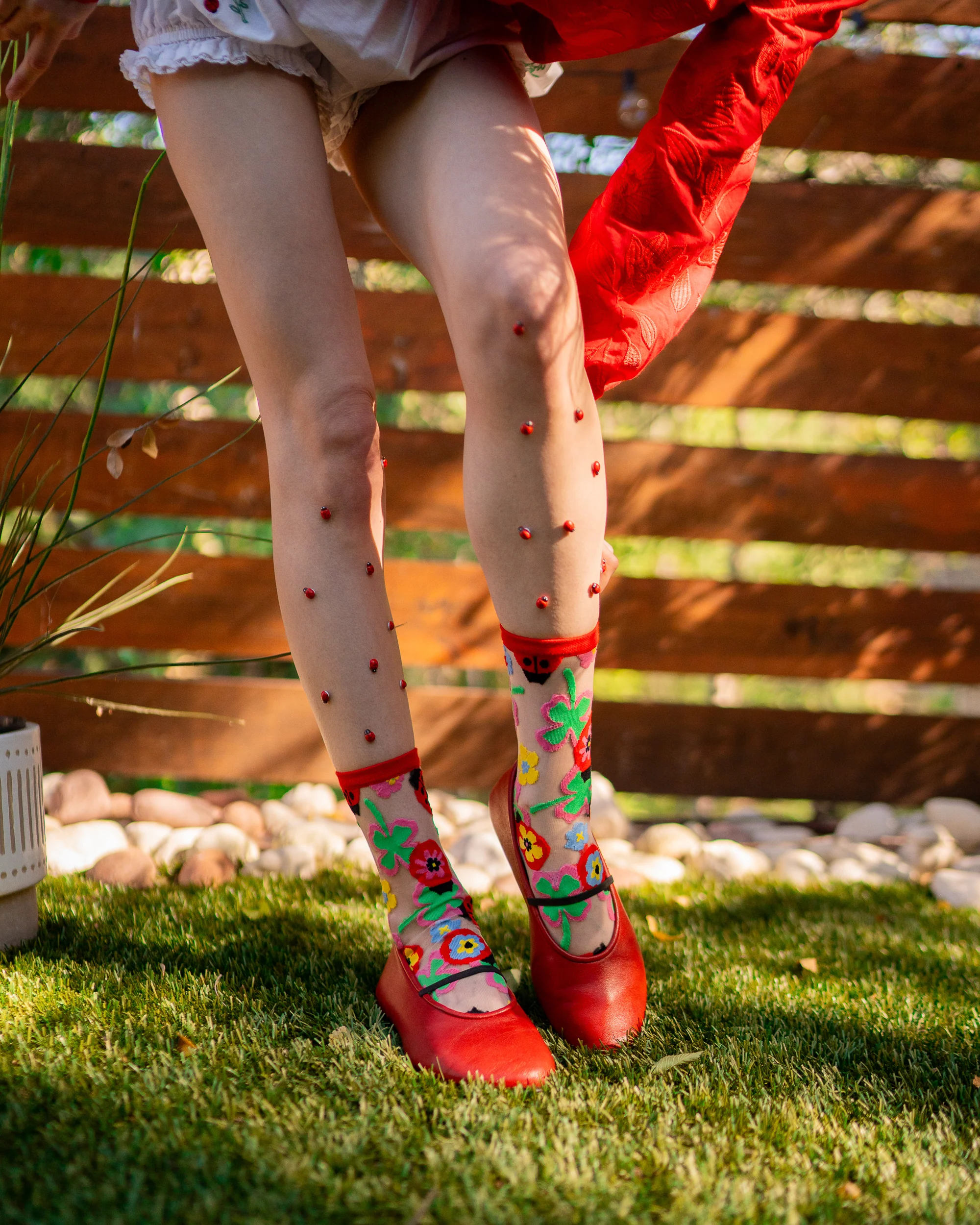 Lucky Ladybug Sheer Crew Sock - Image 3