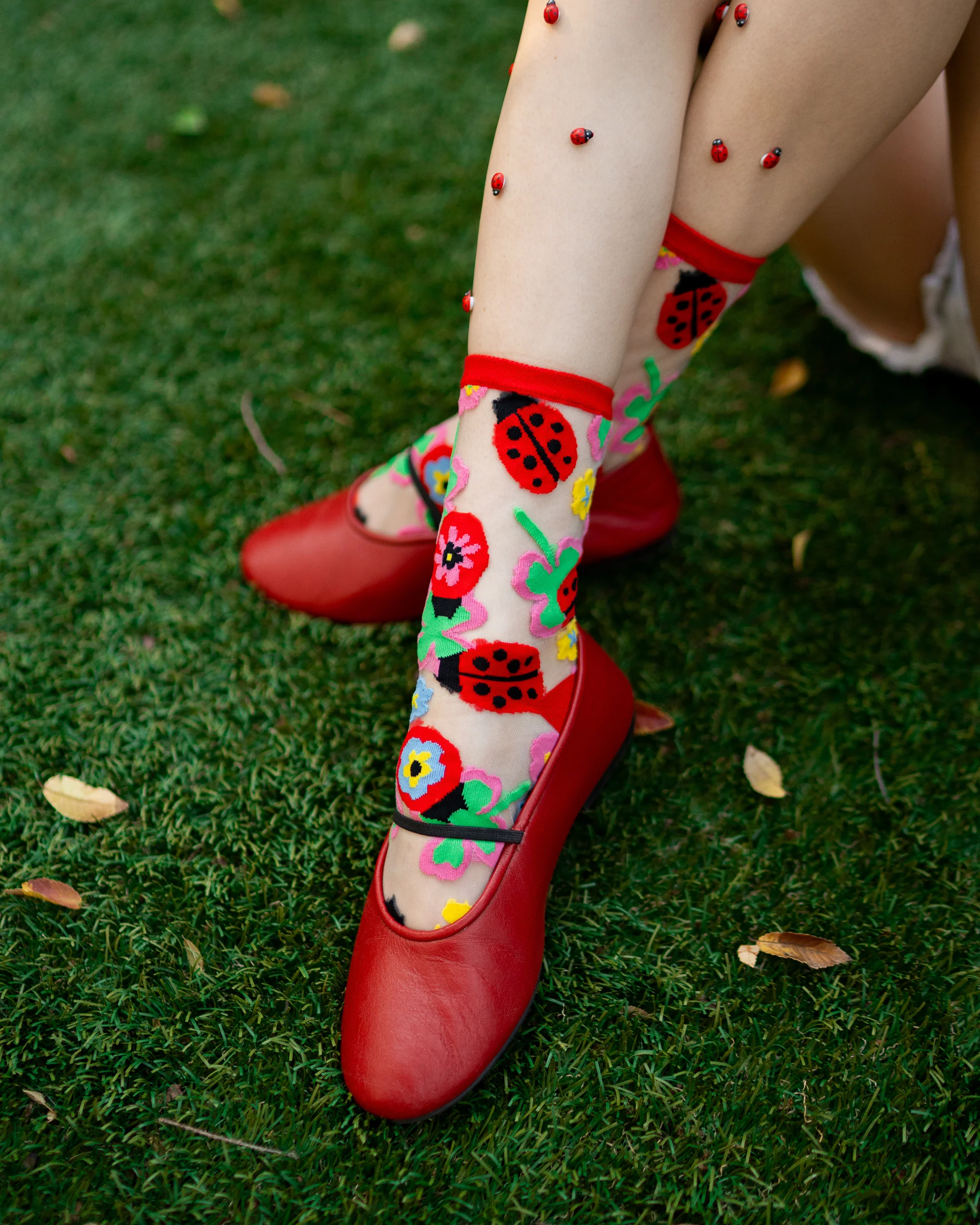 Lucky Ladybug Sheer Crew Sock - Image 6
