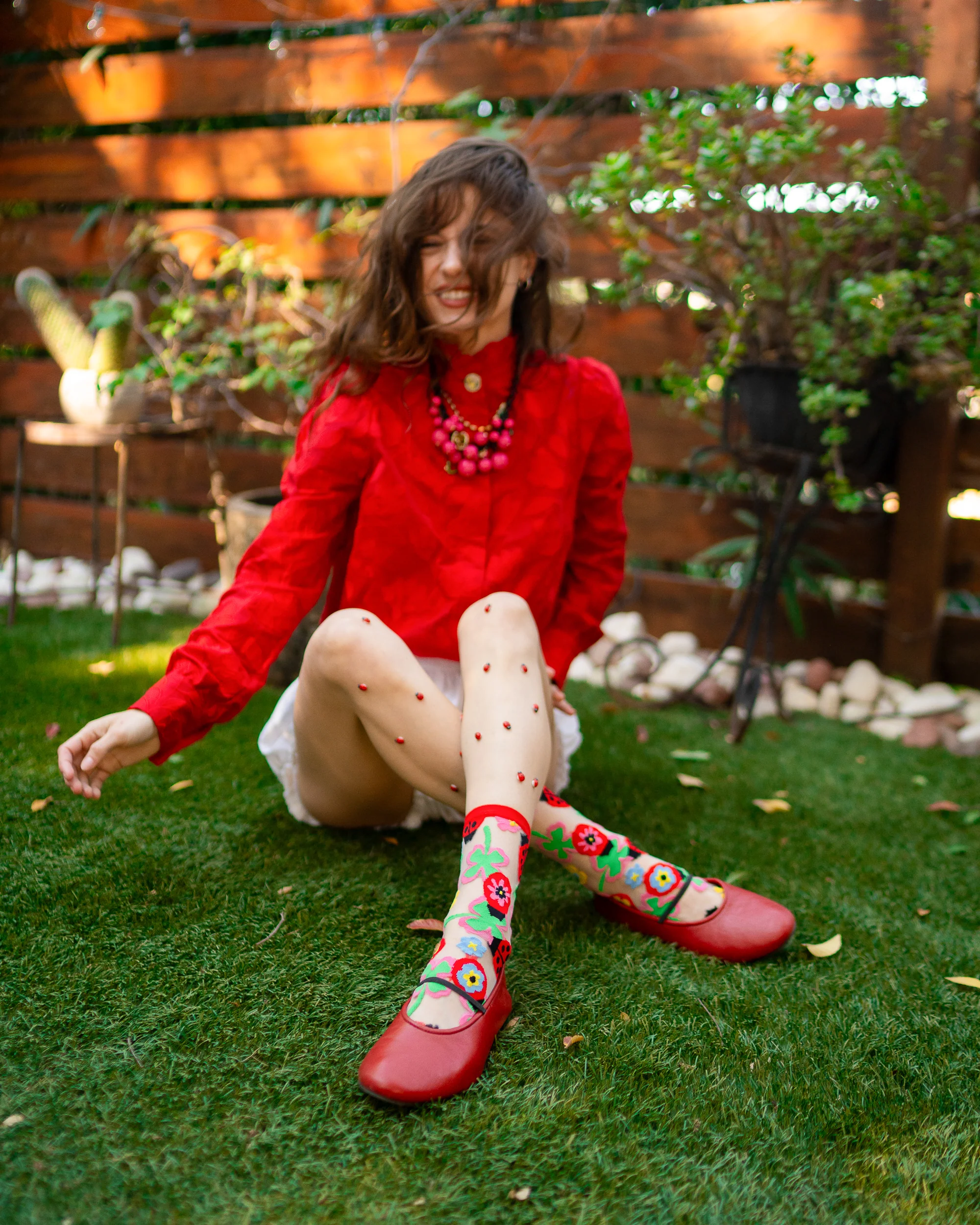 Lucky Ladybug Sheer Crew Sock - Image 8