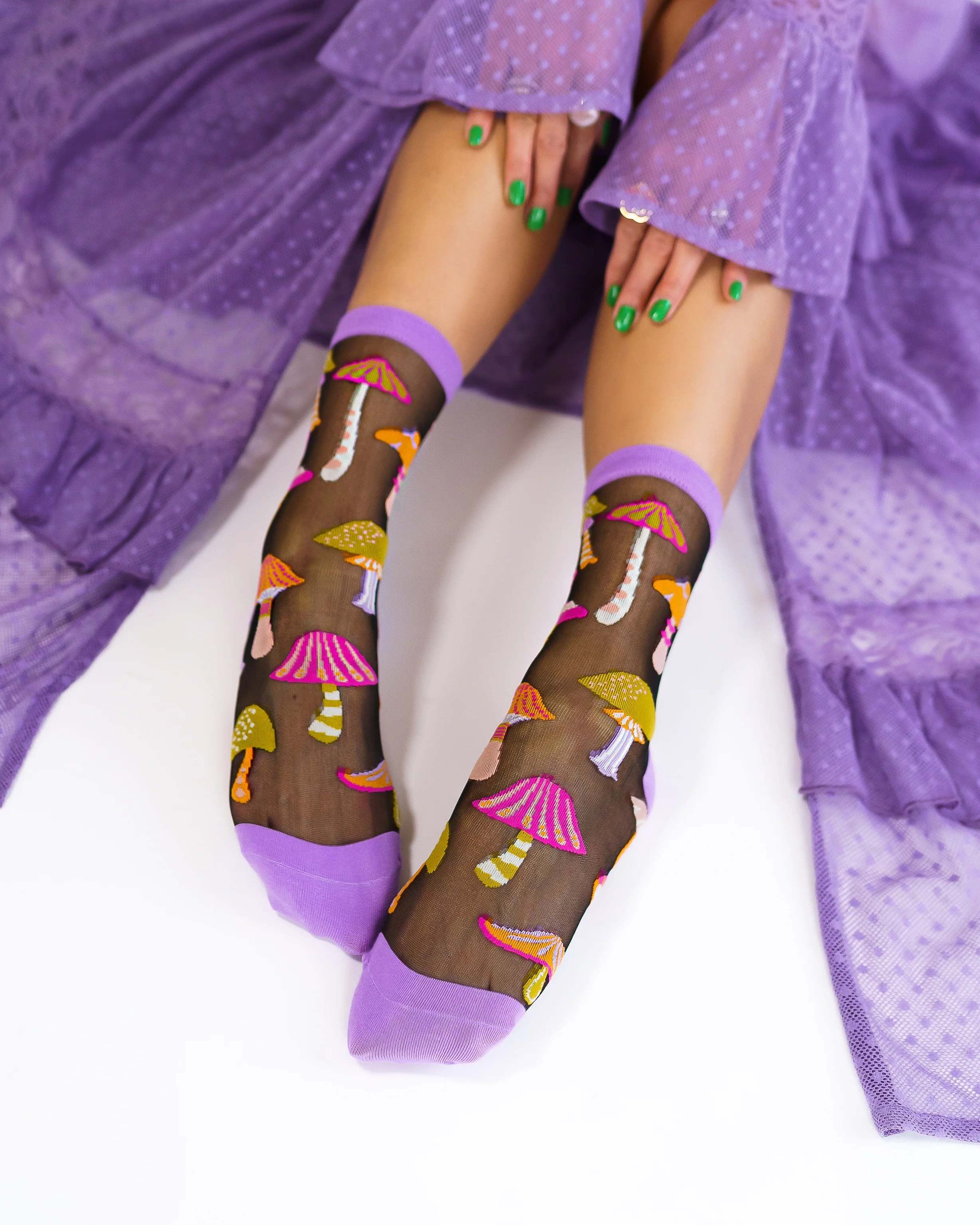Magic Mushrooms Black Sheer Crew Sock - Image 5