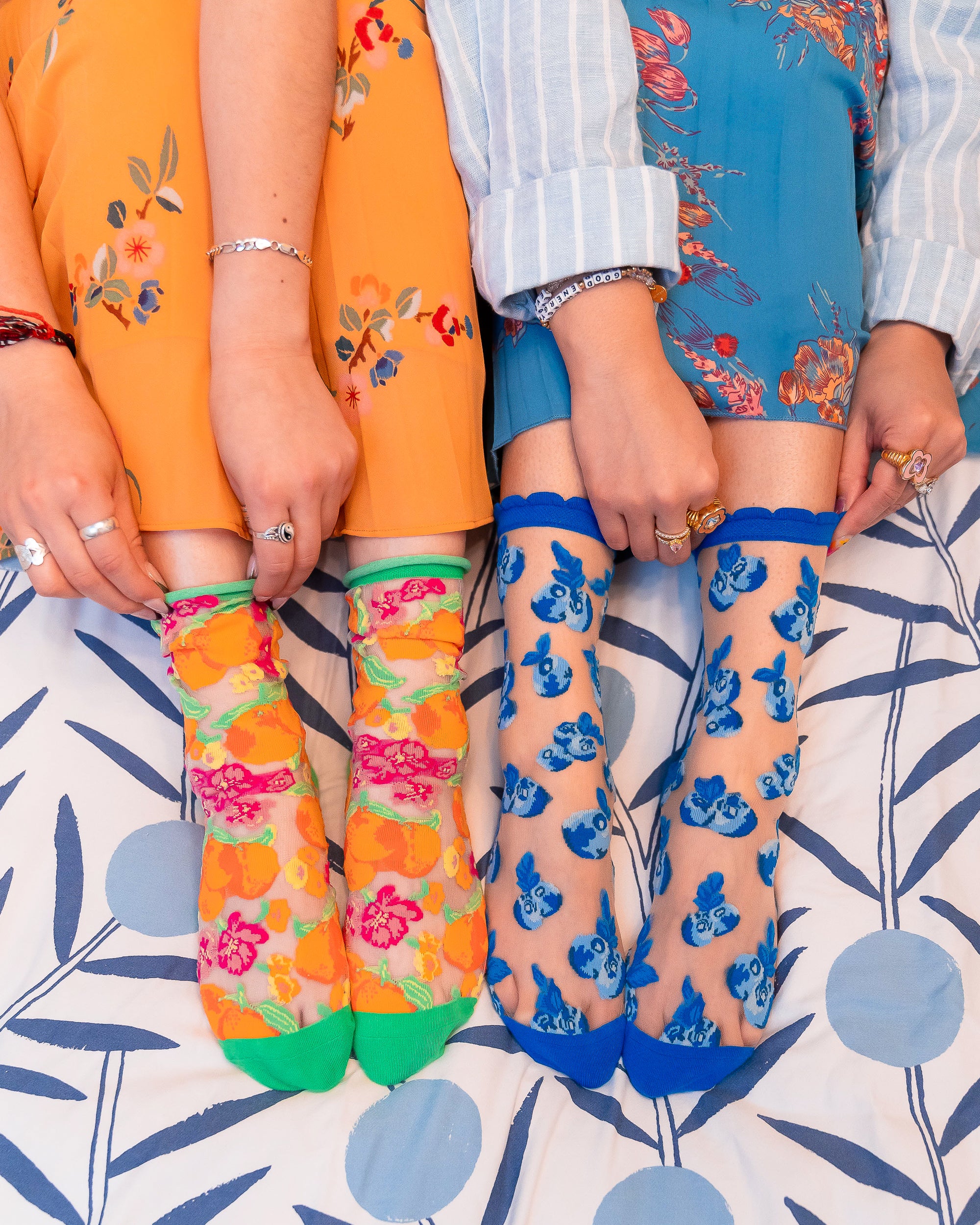 Orange Floral Sheer Crew Sock - Image 8