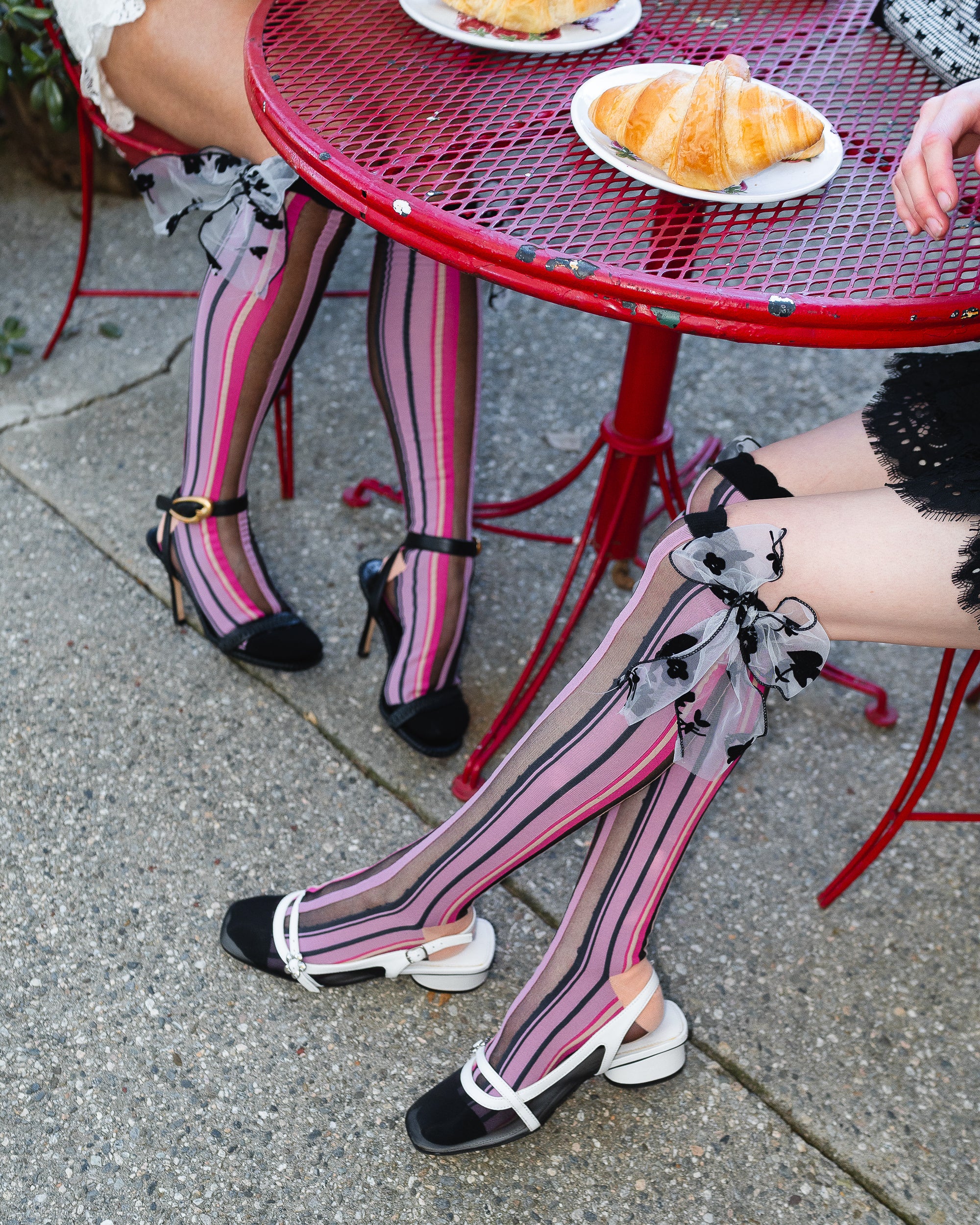 Parisian Stripe Bow Black Sheer Knee High Sock - Image 5