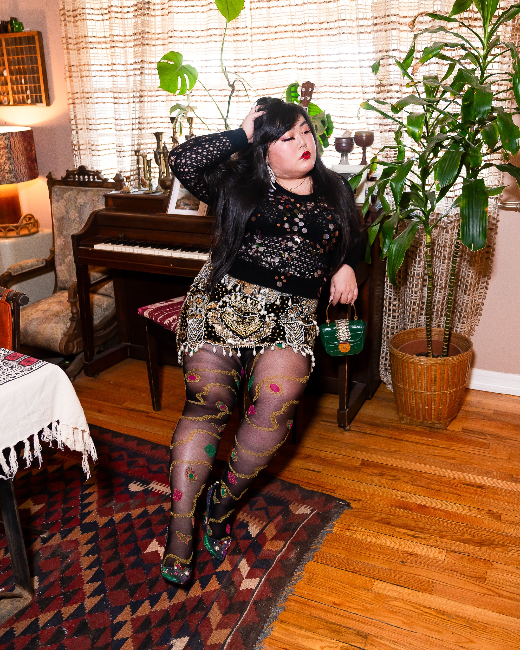 Pearls & Jewels Black Sheer Tights - Image 8