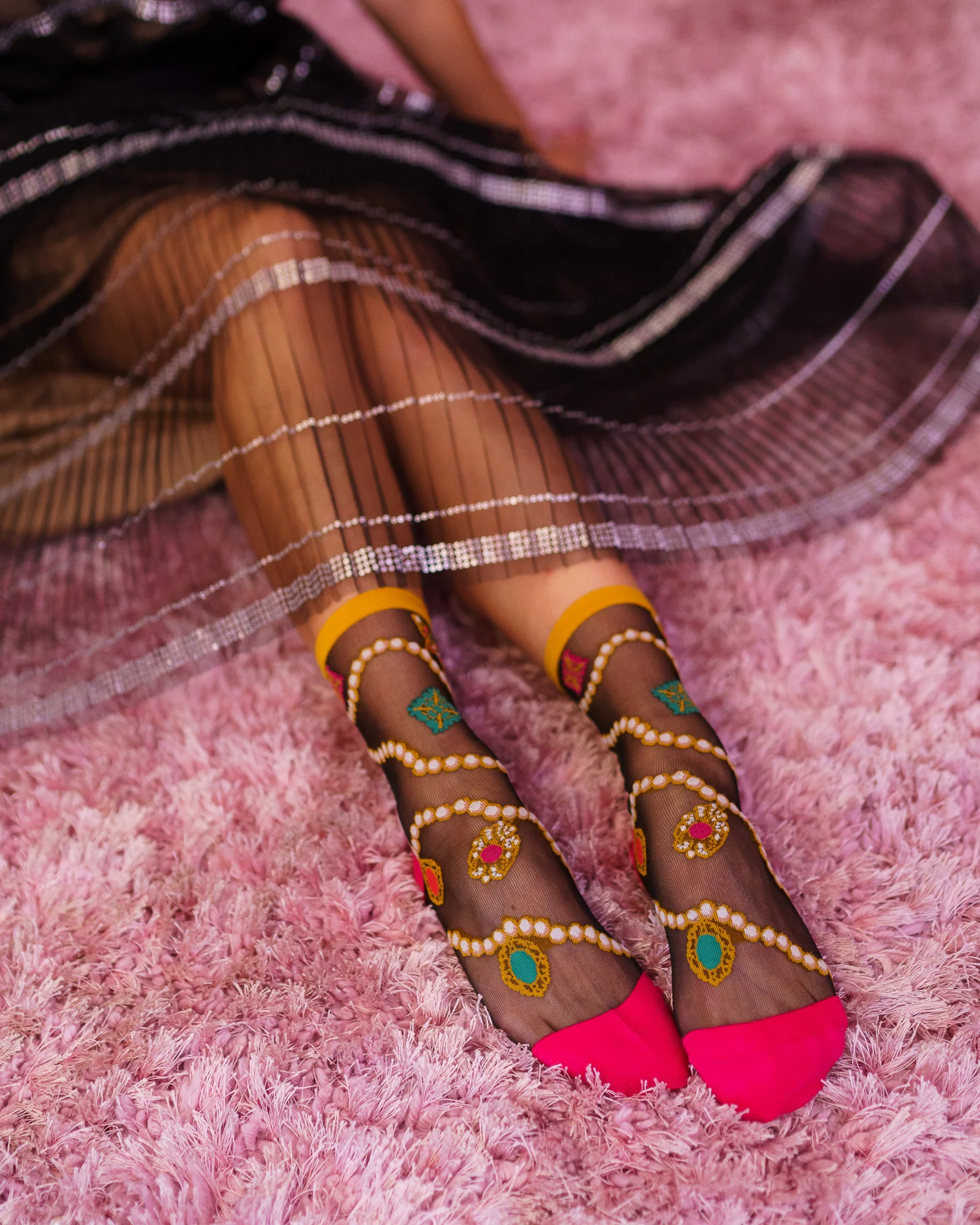 Pearls & Jewels Black Sheer Ankle Sock - Image 3