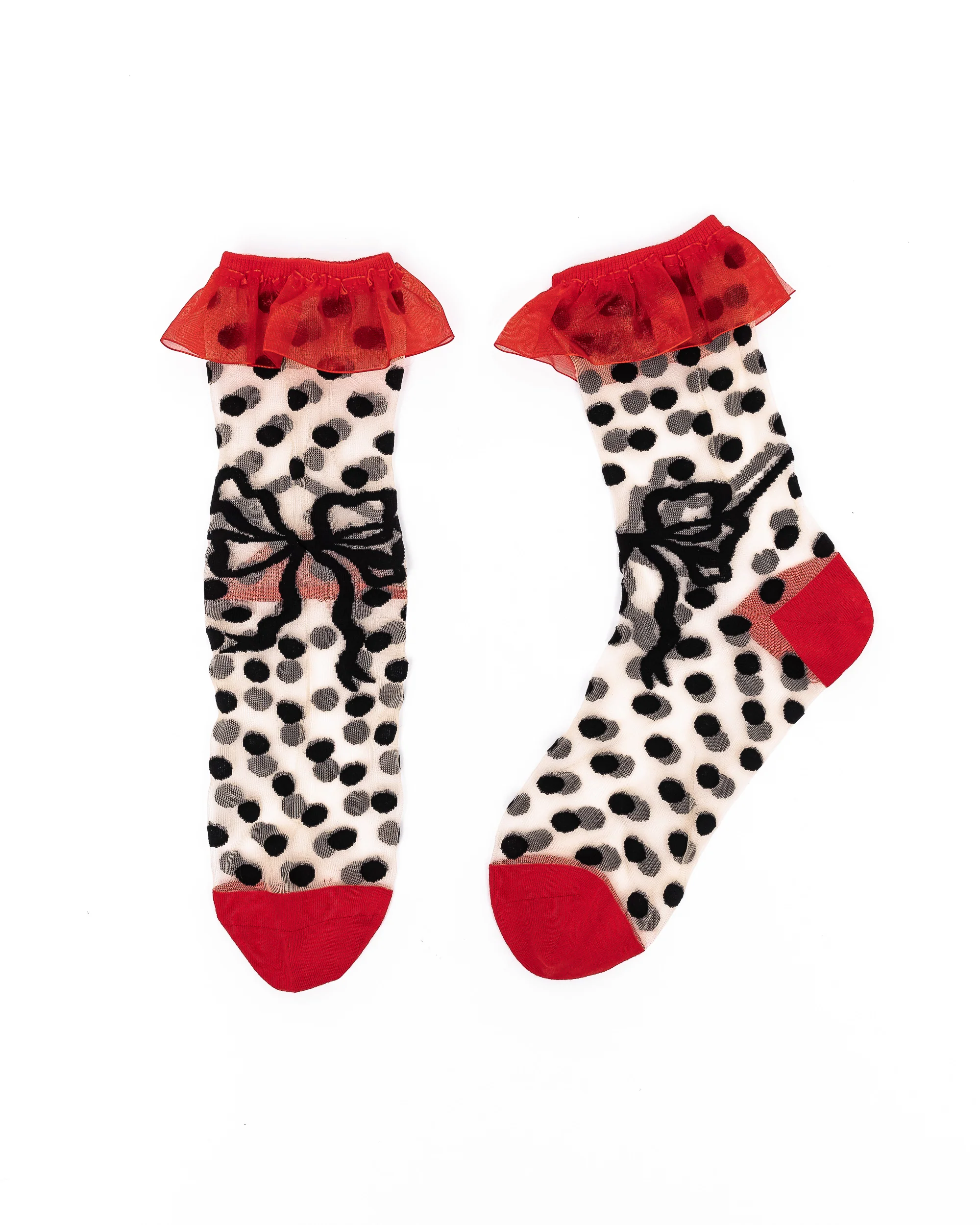 Polka Dot Bow Ruffle Sheer Crew Sock - Image 2