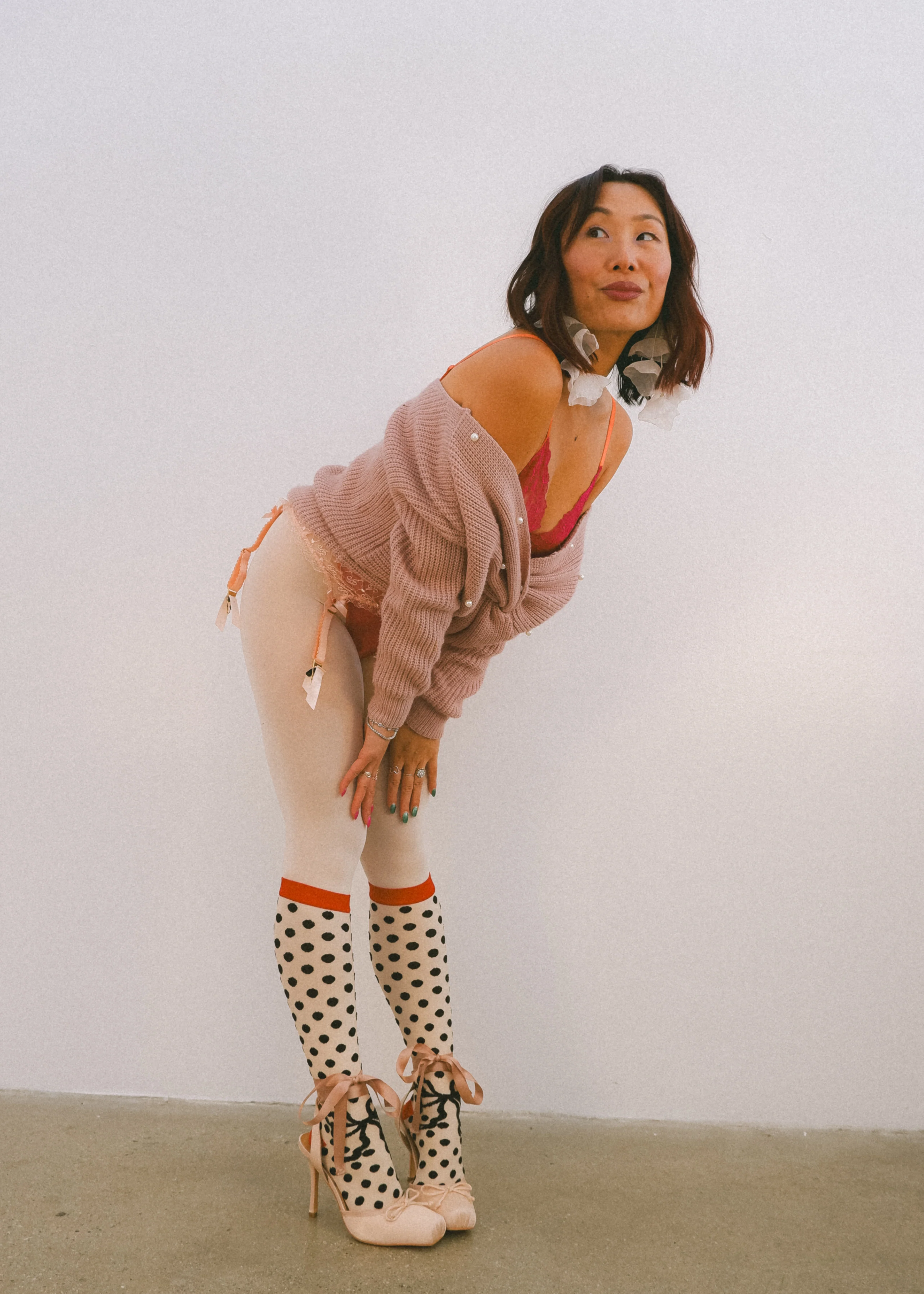 Polka Dot Bow Knee High Sheer Sock - Image 4