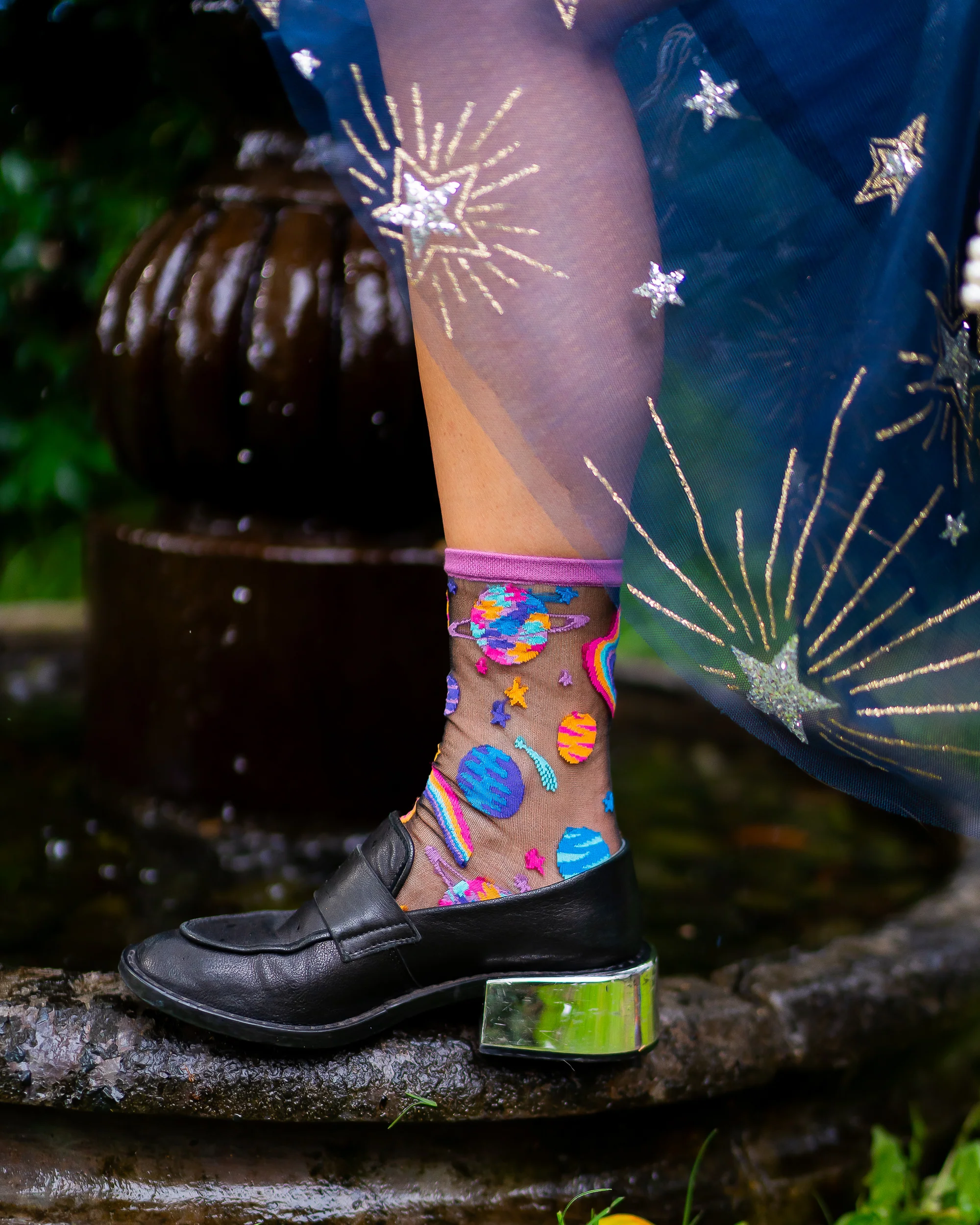 Pop Art Planets Black Sheer Crew Sock - Image 8