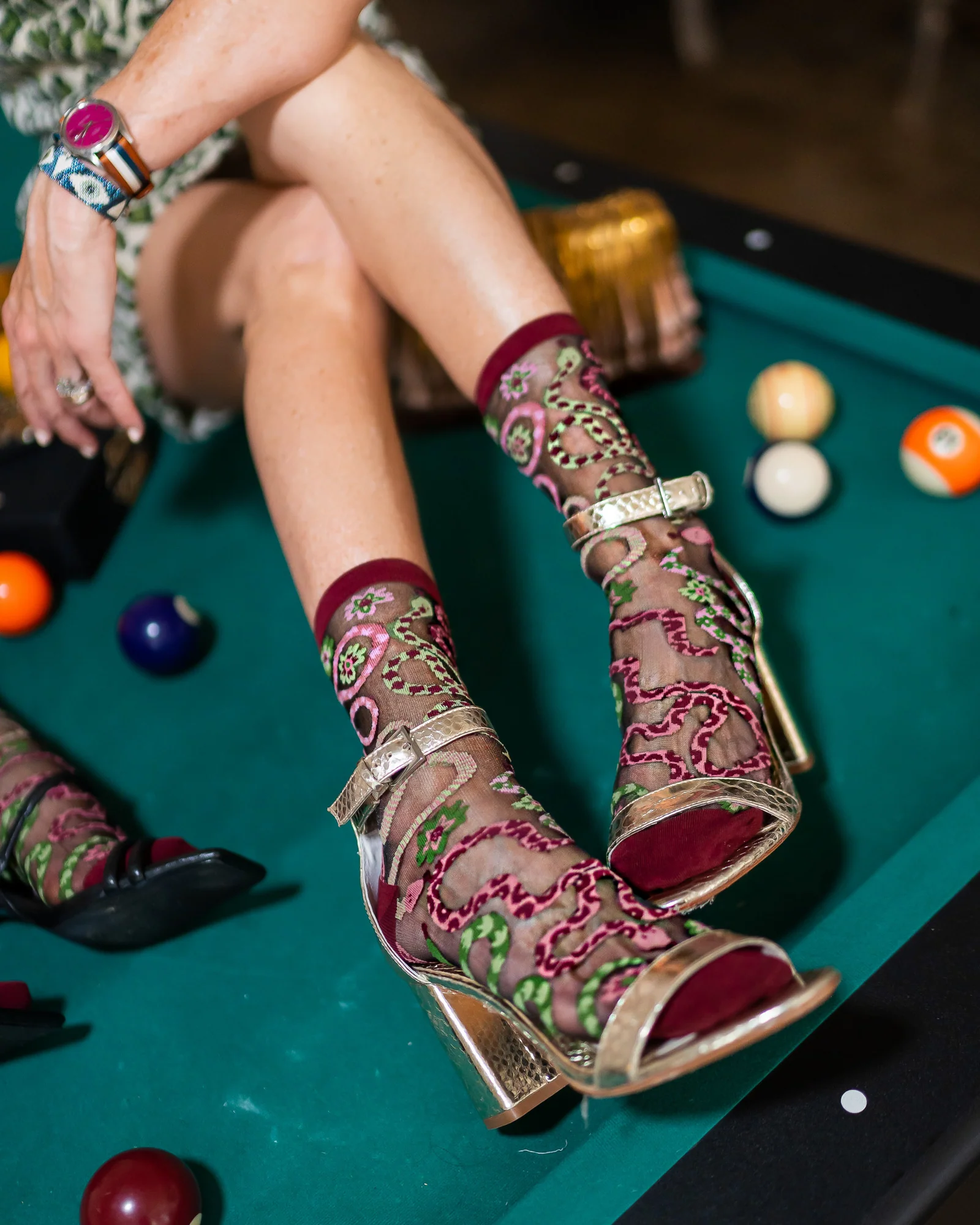 Serpentine Floral Black Sheer Crew Sock - Image 4