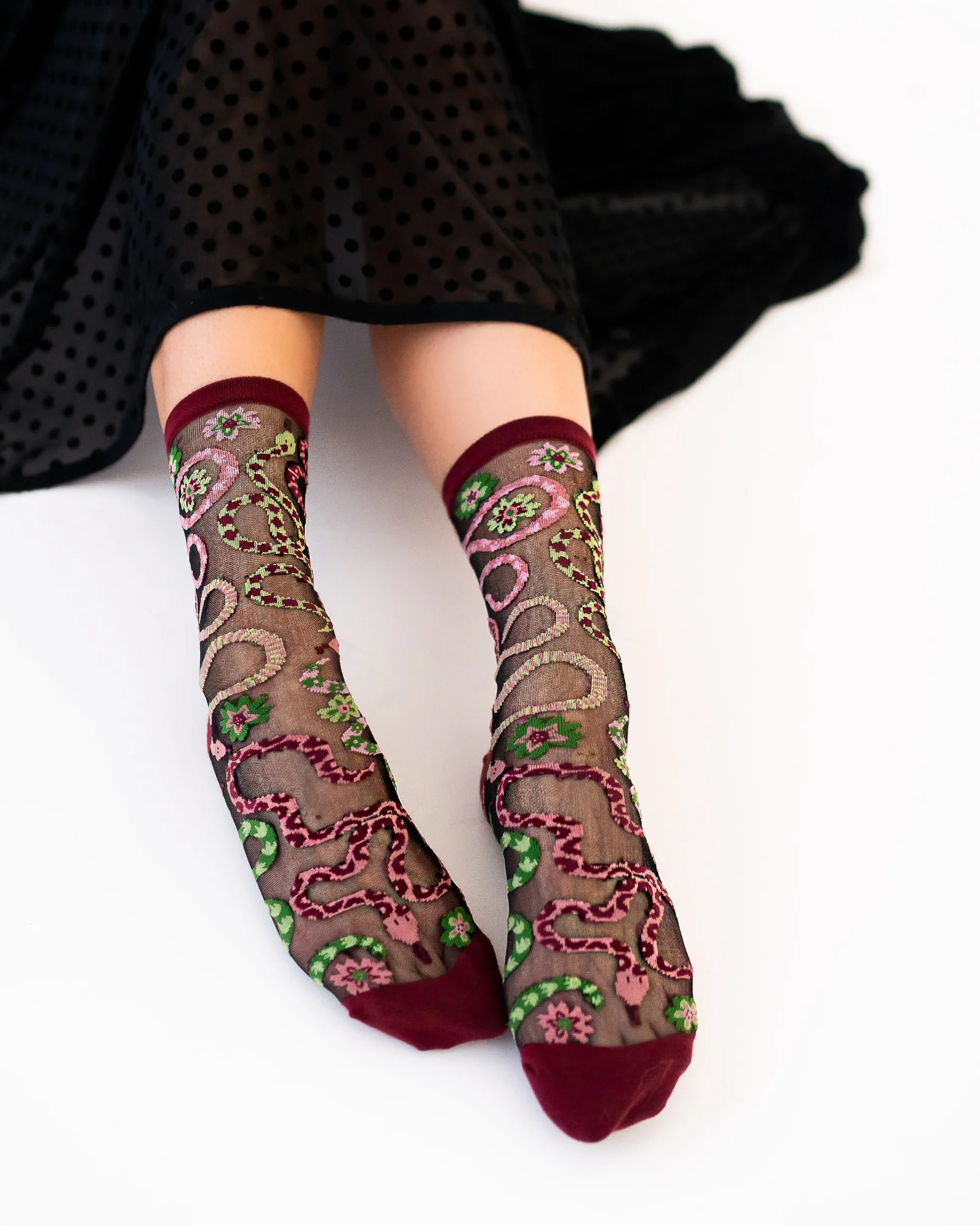 Serpentine Floral Black Sheer Crew Sock - Image 5
