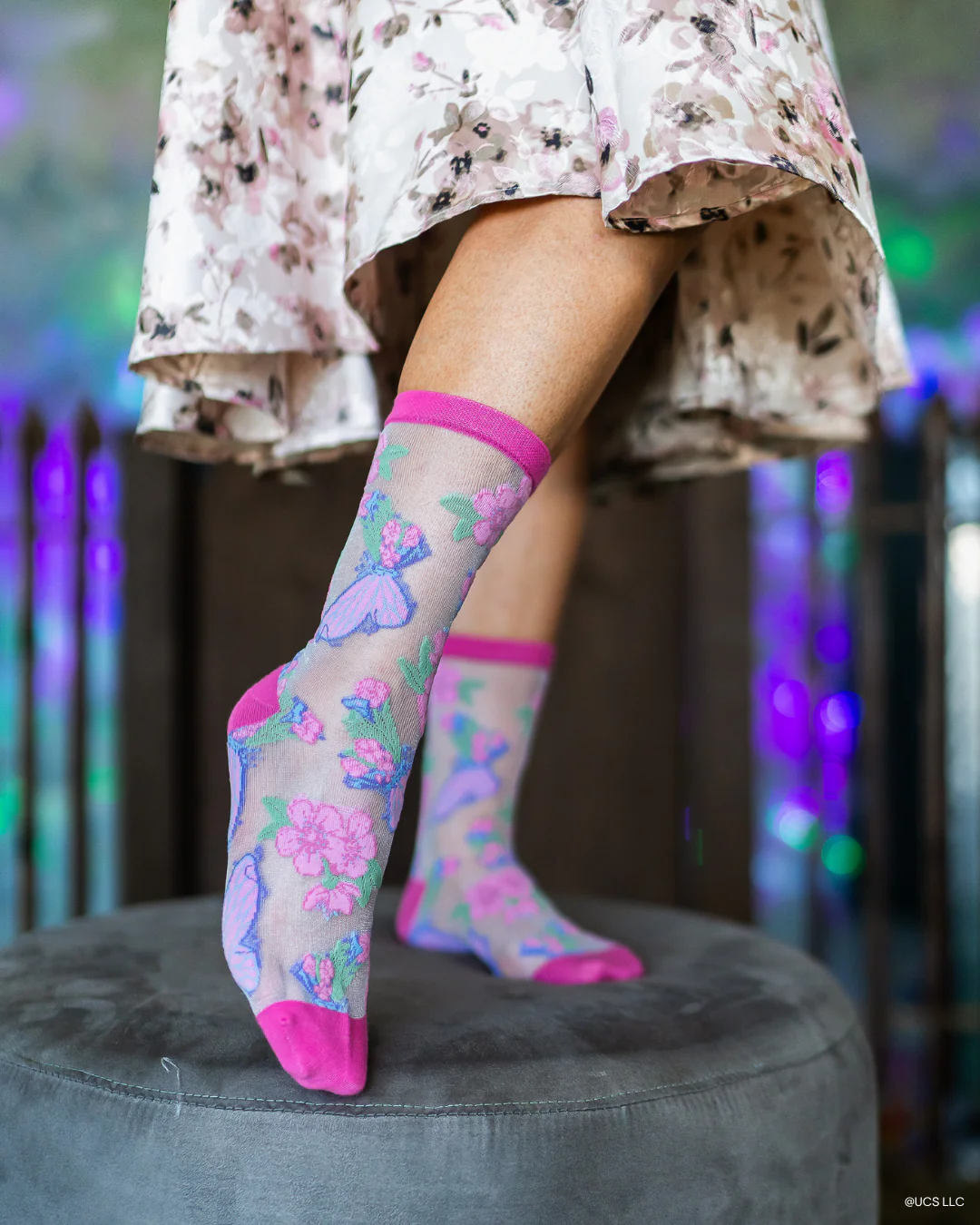 Wicked Glinda Land Butterfly Shimmer Sheer Crew Sock - Image 4