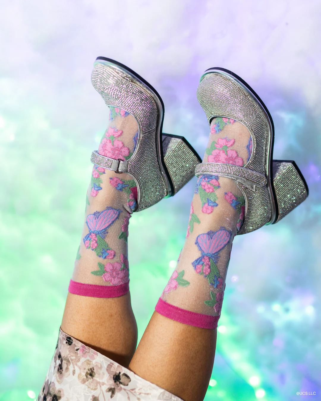 Wicked Glinda Land Butterfly Shimmer Sheer Crew Sock - Image 5