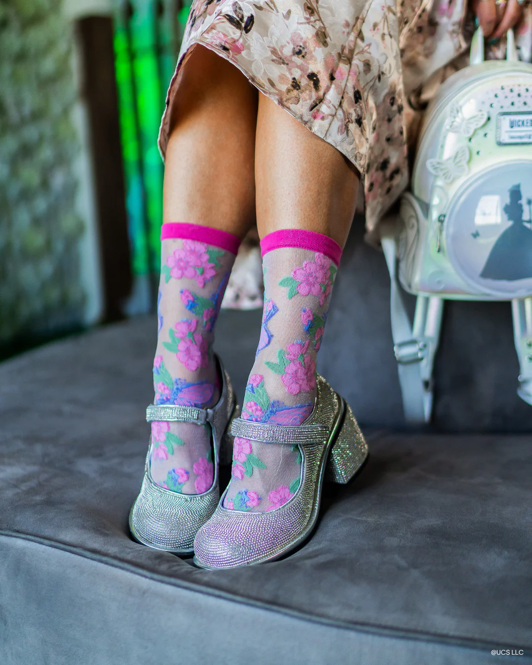 Wicked Glinda Land Butterfly Shimmer Sheer Crew Sock - Image 6