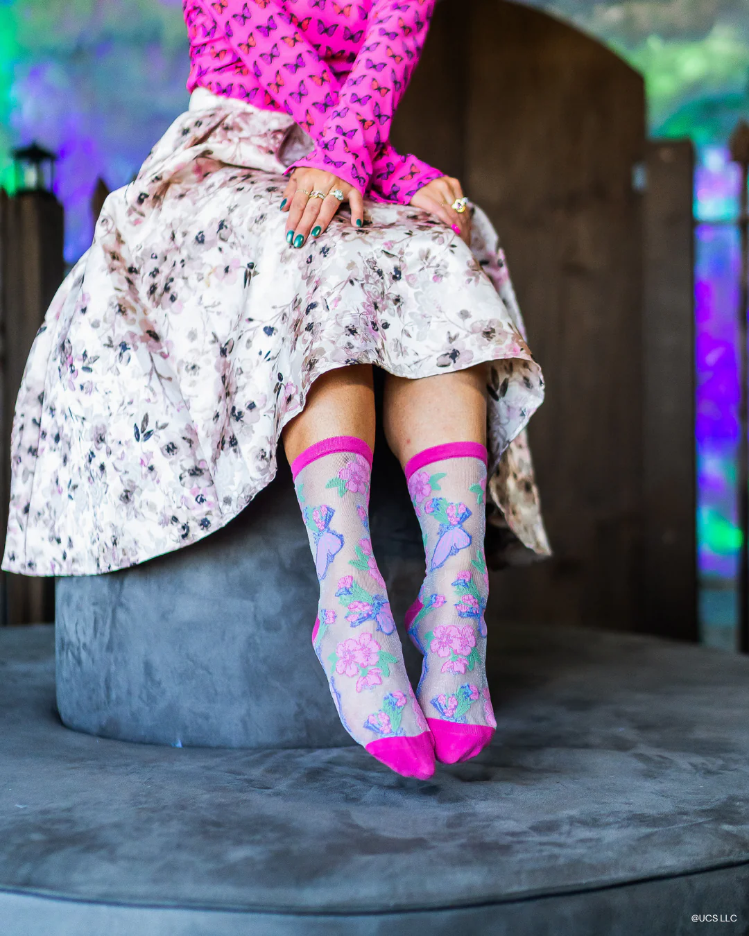 Wicked Glinda Land Butterfly Shimmer Sheer Crew Sock - Image 8