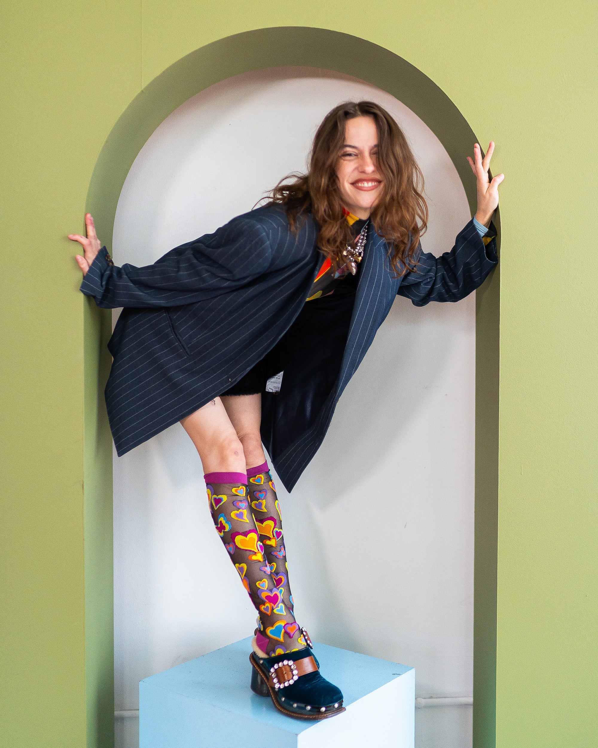 Y2K Hearts Black Sheer Knee High Sock - Image 6
