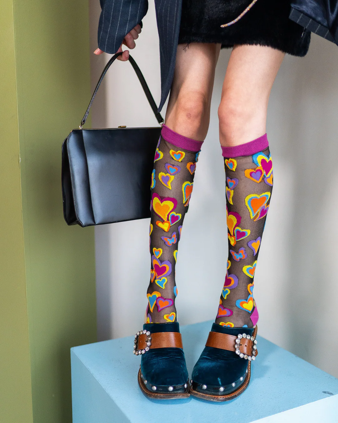 Y2K Hearts Black Sheer Knee High Sock - Image 7
