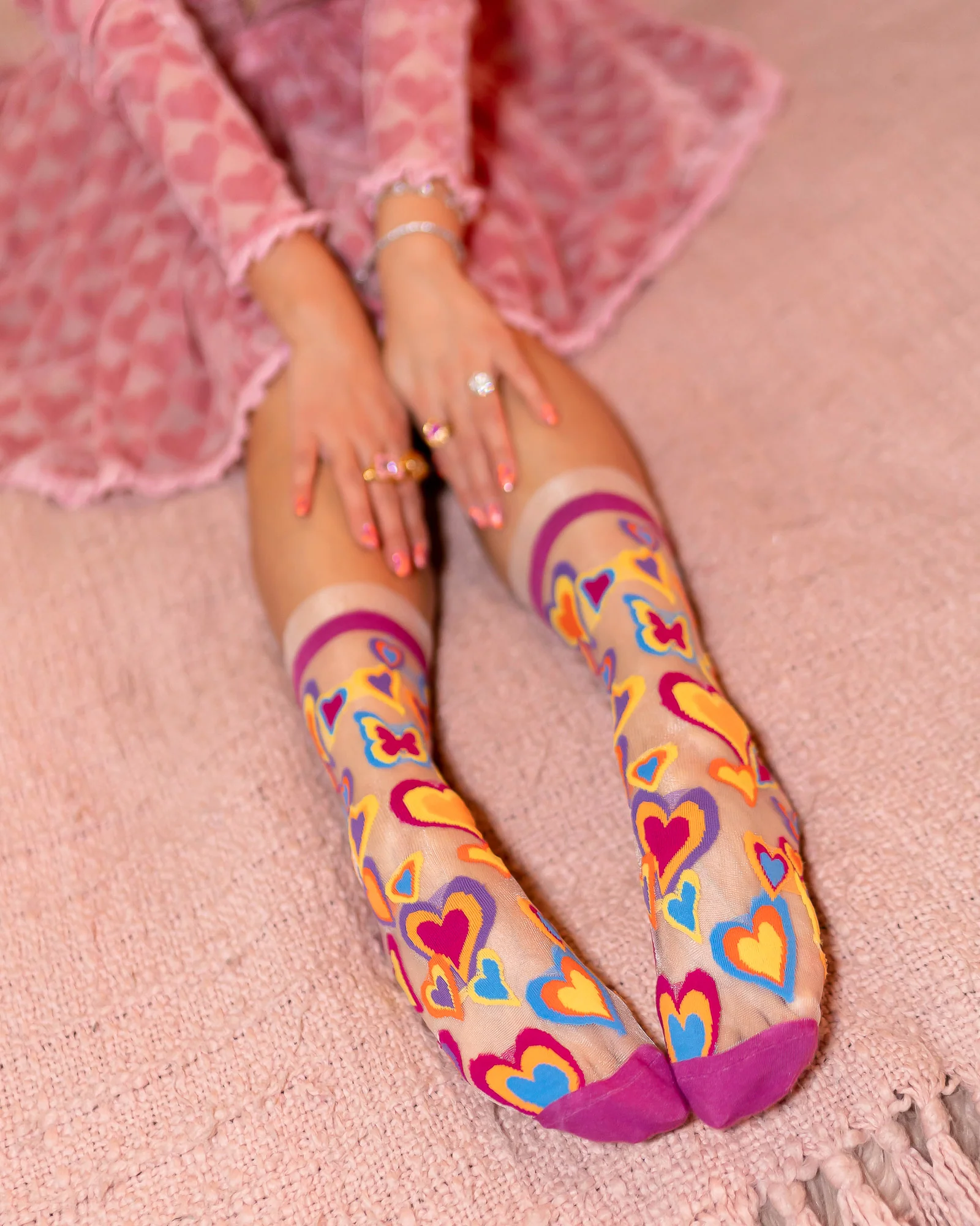 Y2K Hearts Ruffle Sheer Crew Sock - Image 6